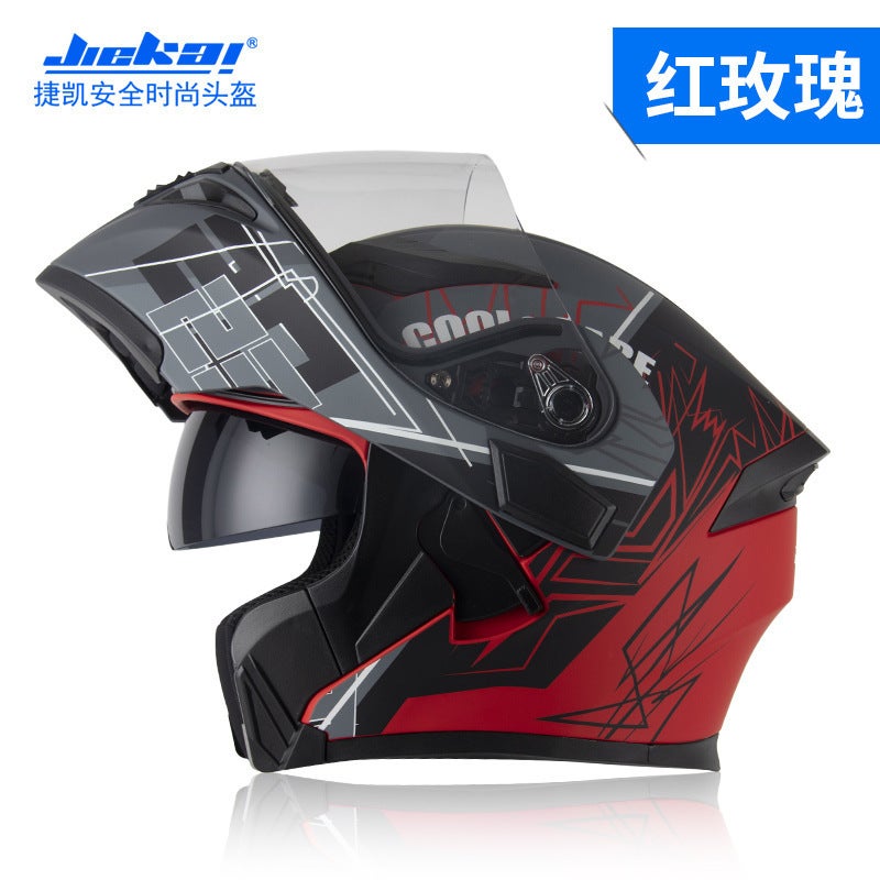 Jiekai Electric Motorcycle Helmet Dot Standard Revealed Helmet Men'S Double Lens Motorcycle Helmet Four Seasons Helmet - Image 3